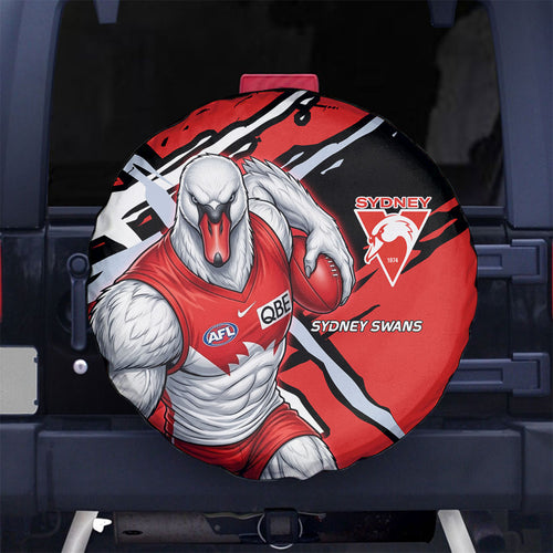 Sydney Swans Football Club Spare Tire Cover Swans Muscular Mascot Graphic - Abstract Paint Splatter Art