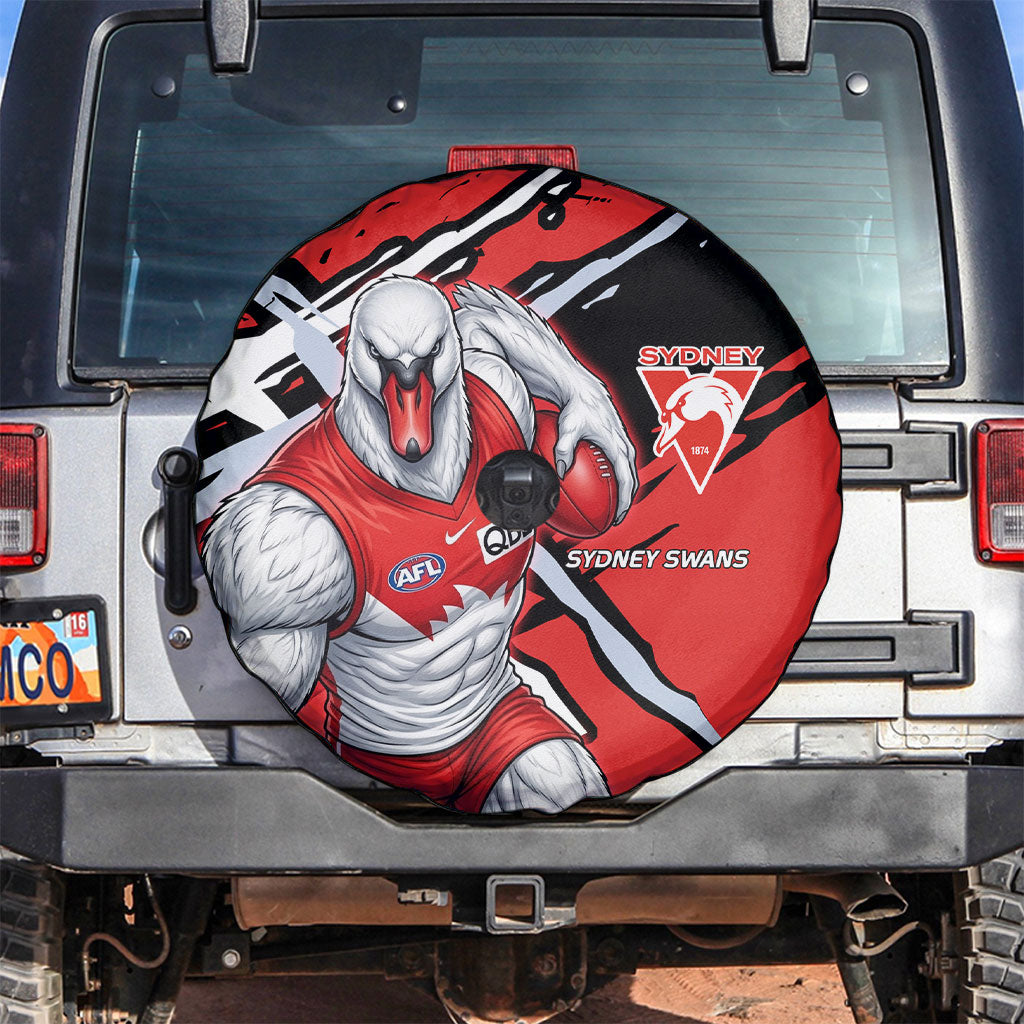 Sydney Swans Football Club Spare Tire Cover Swans Muscular Mascot Graphic - Abstract Paint Splatter Art