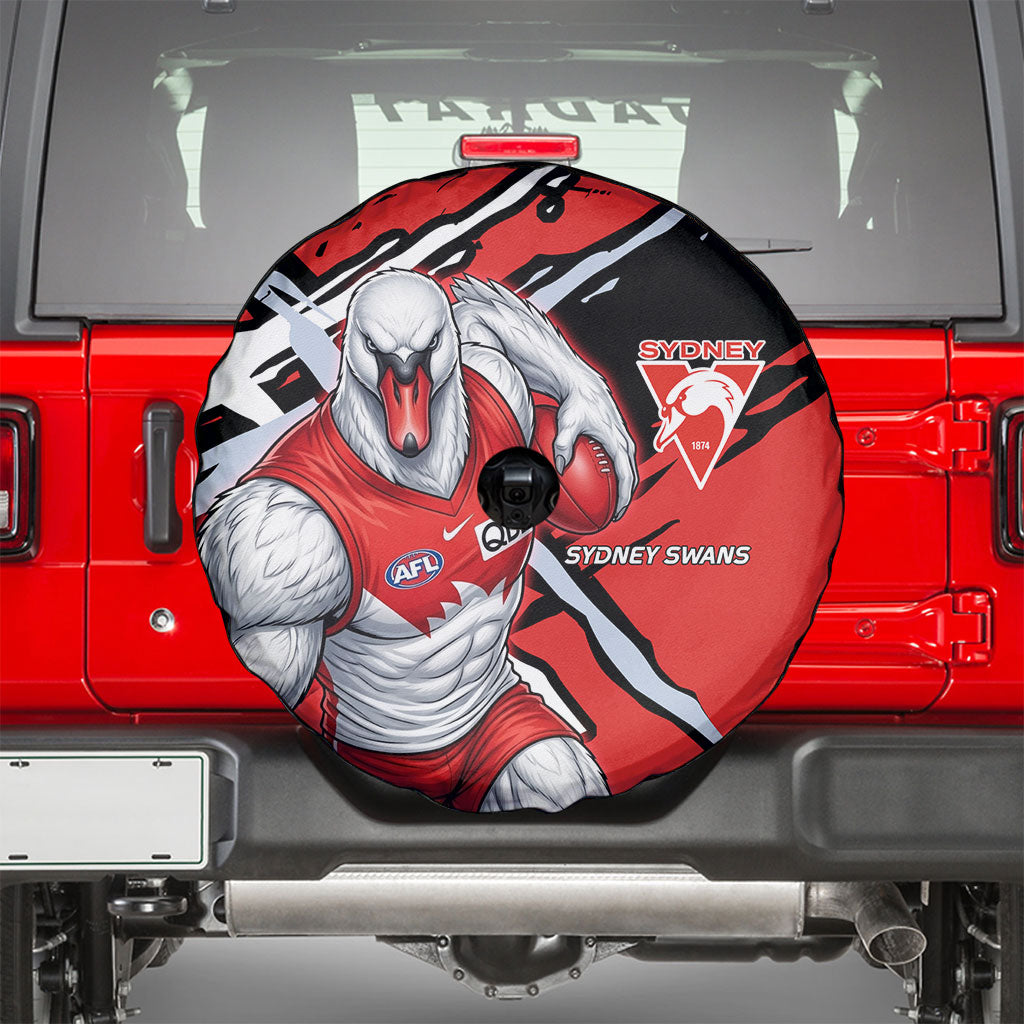 Sydney Swans Football Club Spare Tire Cover Swans Muscular Mascot Graphic - Abstract Paint Splatter Art