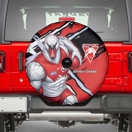Sydney Swans Football Club Spare Tire Cover Swans Muscular Mascot Graphic - Abstract Paint Splatter Art