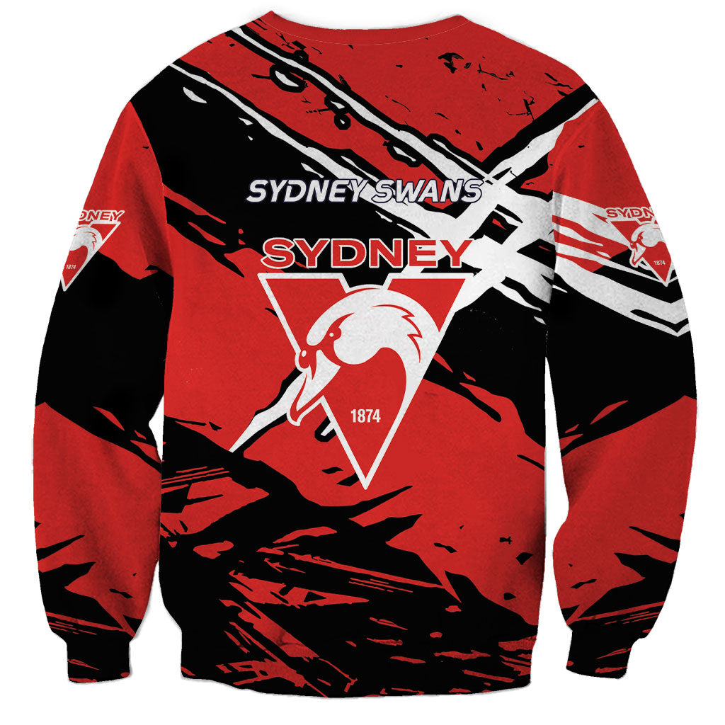 Sydney Swans Football Club Sweatshirt Swans Muscular Mascot Graphic - Abstract Paint Splatter Art