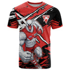 Sydney Swans Football Club T Shirt Swans Muscular Mascot Graphic - Abstract Paint Splatter Art