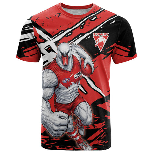 Sydney Swans Football Club T Shirt Swans Muscular Mascot Graphic - Abstract Paint Splatter Art