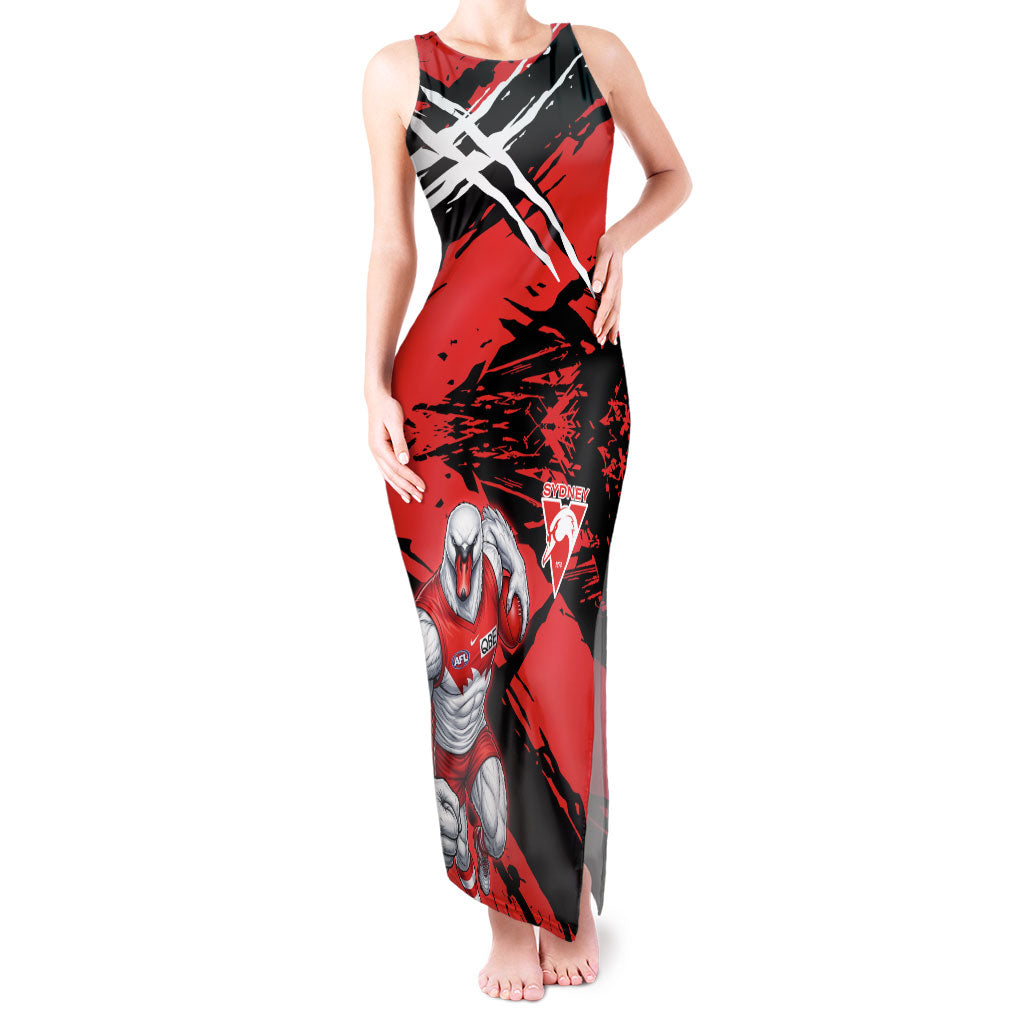 Sydney Swans Football Club Tank Maxi Dress Swans Muscular Mascot Graphic - Abstract Paint Splatter Art