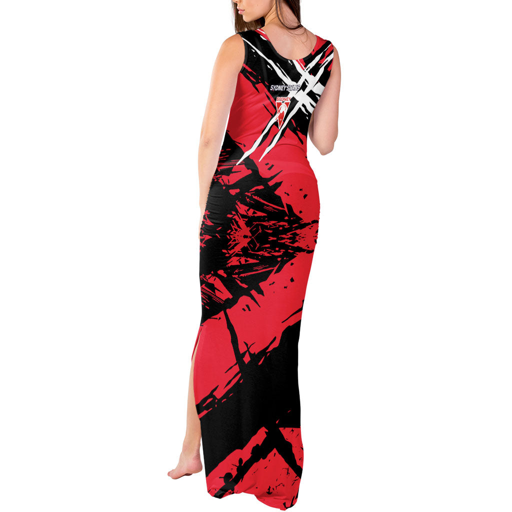 Sydney Swans Football Club Tank Maxi Dress Swans Muscular Mascot Graphic - Abstract Paint Splatter Art