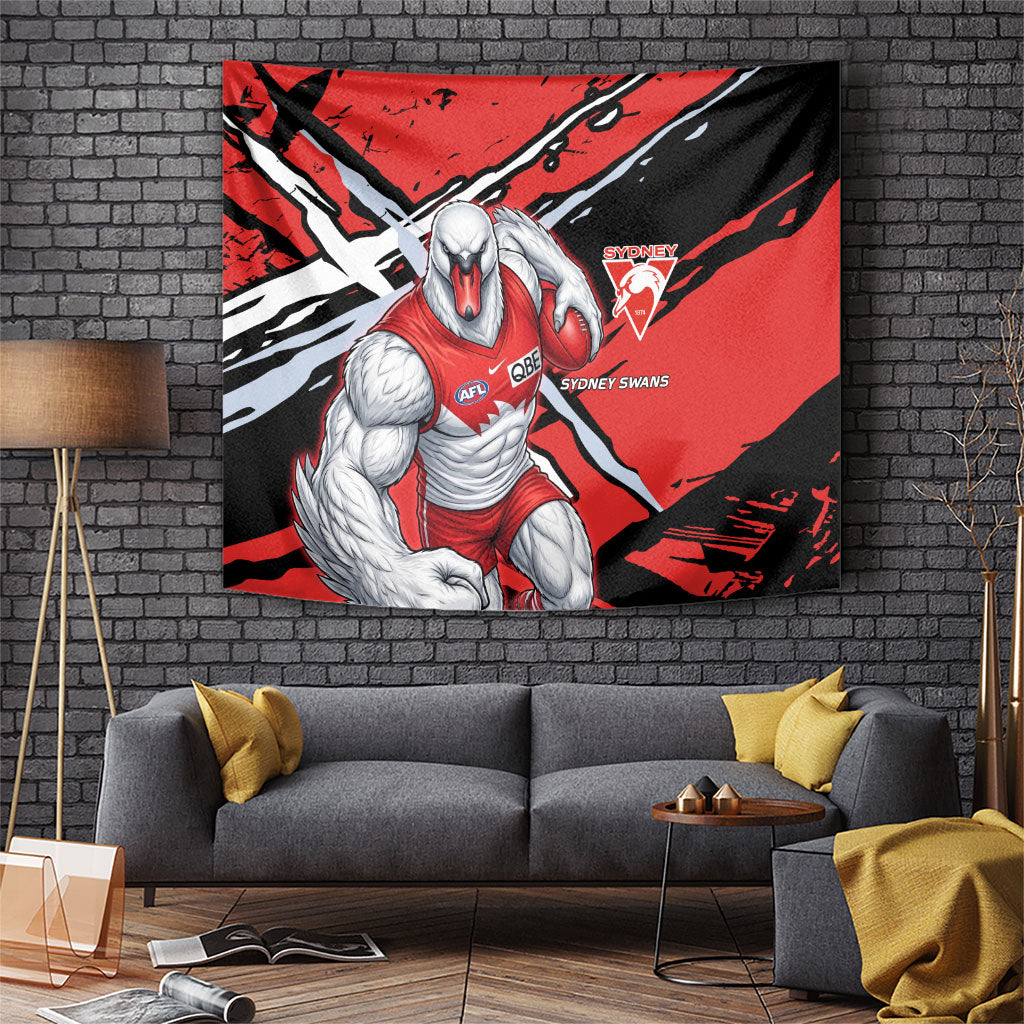 Sydney Swans Football Club Tapestry Swans Muscular Mascot Graphic - Abstract Paint Splatter Art