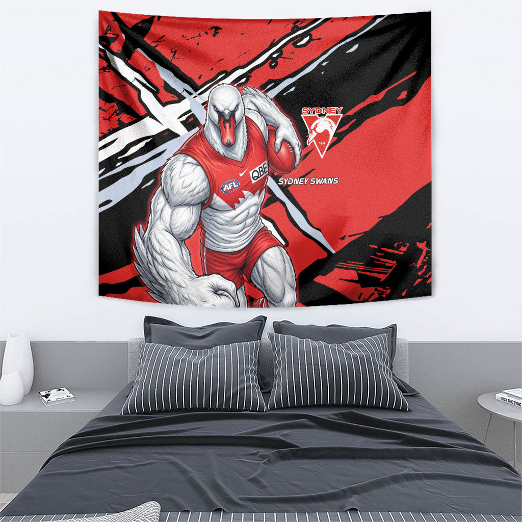 Sydney Swans Football Club Tapestry Swans Muscular Mascot Graphic - Abstract Paint Splatter Art