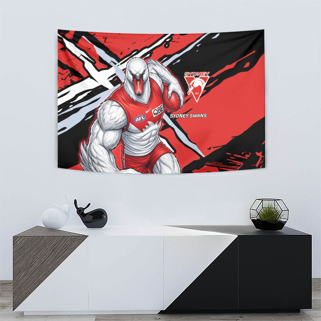 Sydney Swans Football Club Tapestry Swans Muscular Mascot Graphic - Abstract Paint Splatter Art