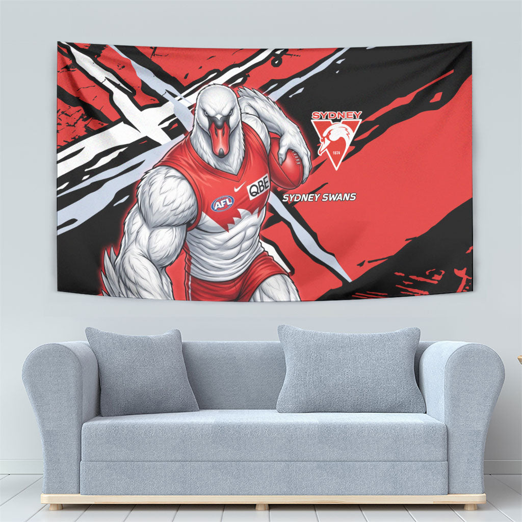 Sydney Swans Football Club Tapestry Swans Muscular Mascot Graphic - Abstract Paint Splatter Art