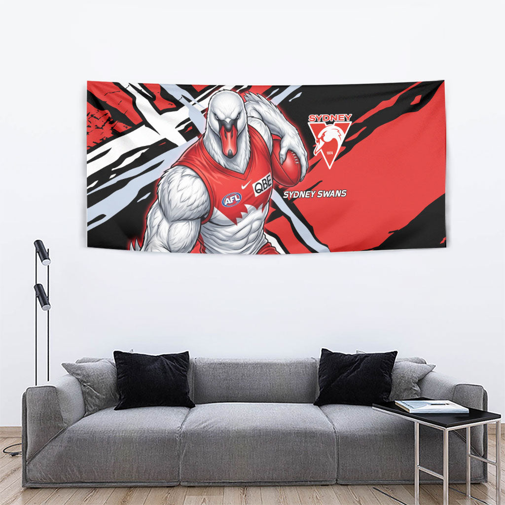 Sydney Swans Football Club Tapestry Swans Muscular Mascot Graphic - Abstract Paint Splatter Art