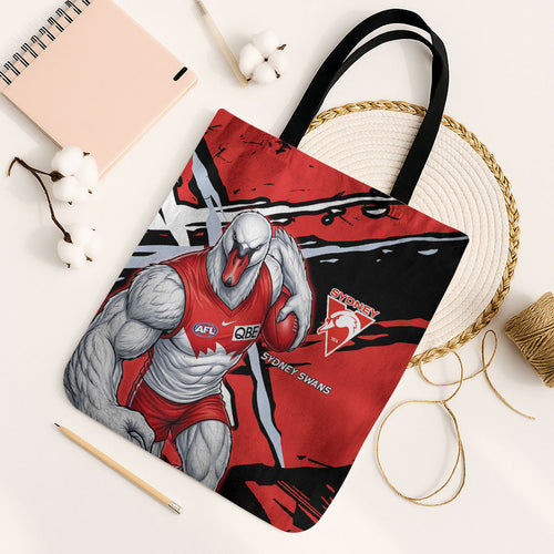 Sydney Swans Football Club Tote Bag Swans Muscular Mascot Graphic - Abstract Paint Splatter Art