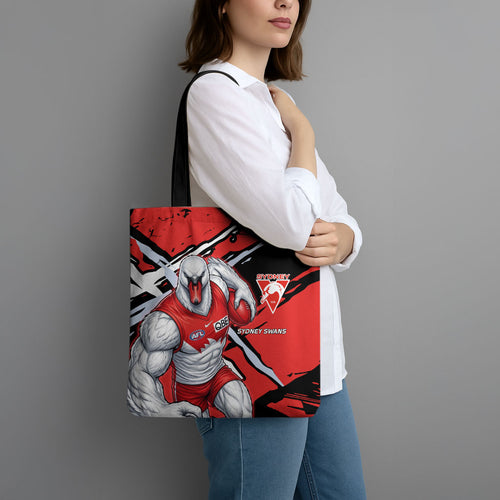 Sydney Swans Football Club Tote Bag Swans Muscular Mascot Graphic - Abstract Paint Splatter Art
