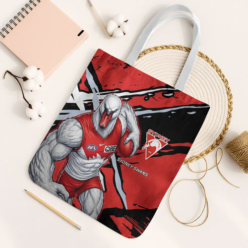 Sydney Swans Football Club Tote Bag Swans Muscular Mascot Graphic - Abstract Paint Splatter Art