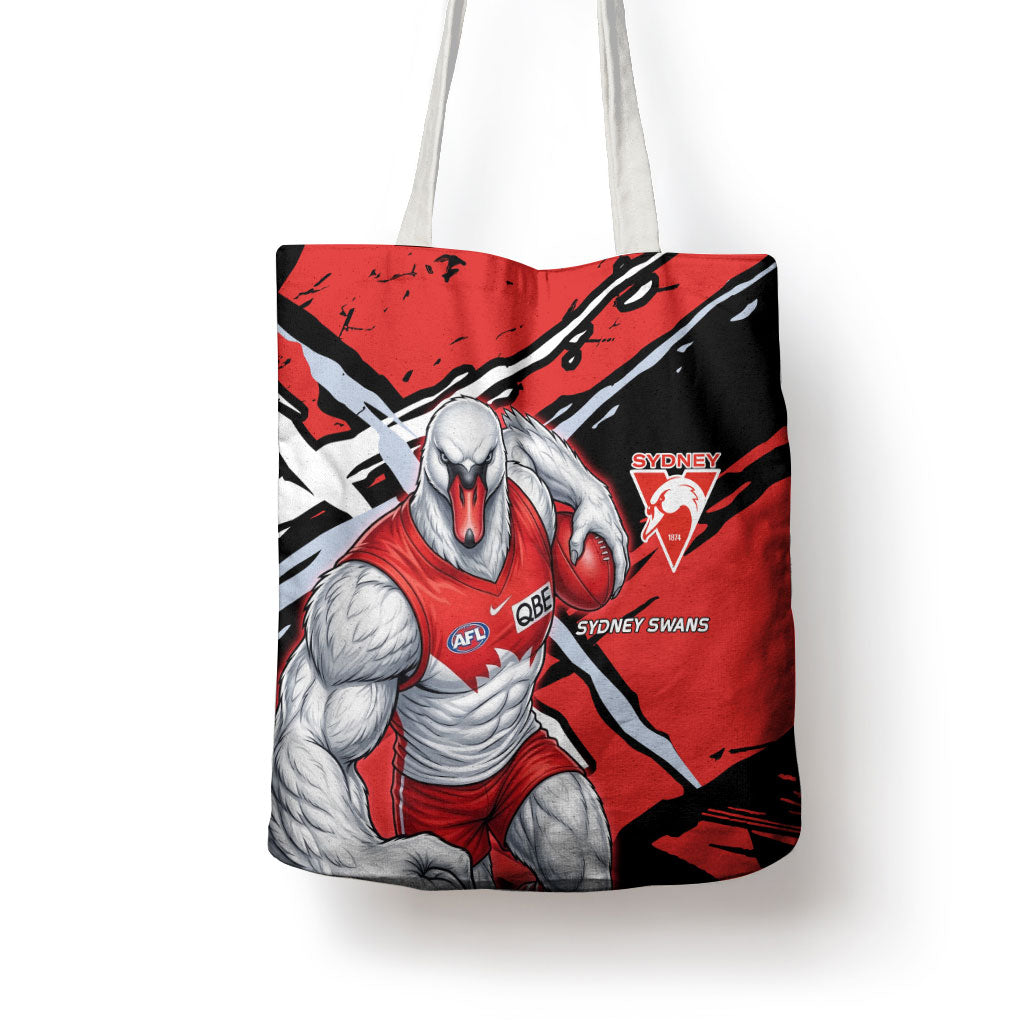 Sydney Swans Football Club Tote Bag Swans Muscular Mascot Graphic - Abstract Paint Splatter Art