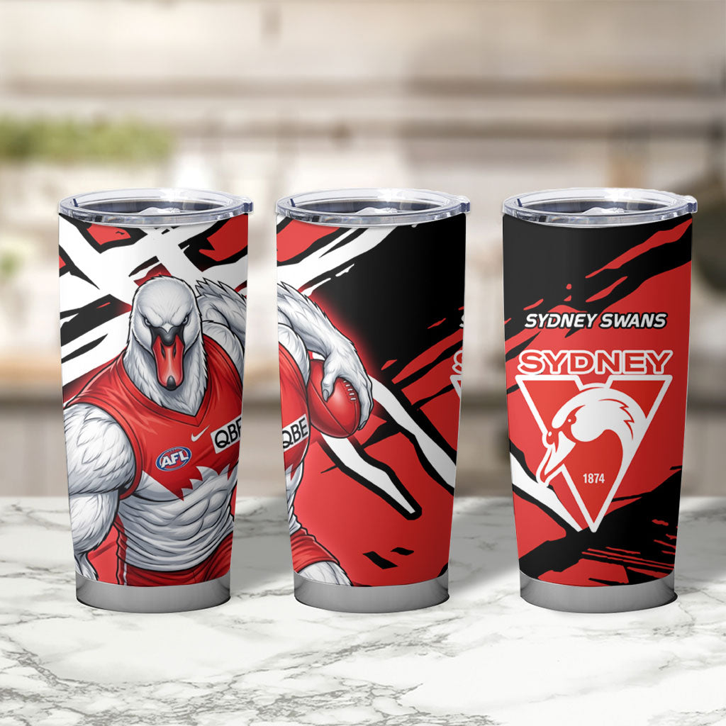 Sydney Swans Football Club Tumbler Cup Swans Muscular Mascot Graphic - Abstract Paint Splatter Art
