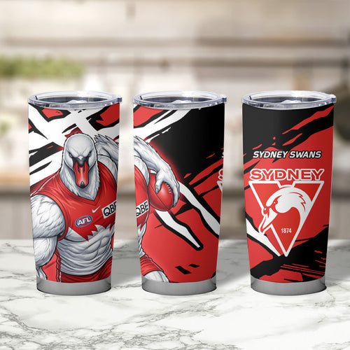 Sydney Swans Football Club Tumbler Cup Swans Muscular Mascot Graphic - Abstract Paint Splatter Art