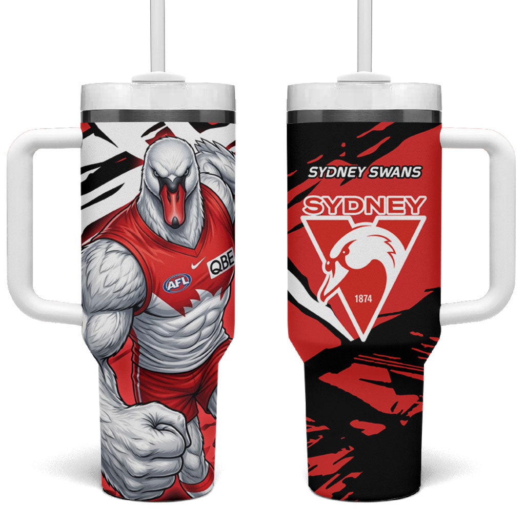 Sydney Swans Football Club Tumbler With Handle Swans Muscular Mascot Graphic - Abstract Paint Splatter Art
