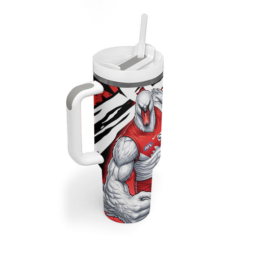 Sydney Swans Football Club Tumbler With Handle Swans Muscular Mascot Graphic - Abstract Paint Splatter Art