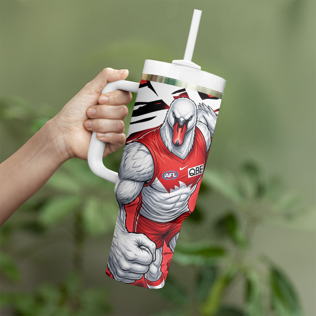 Sydney Swans Football Club Tumbler With Handle Swans Muscular Mascot Graphic - Abstract Paint Splatter Art