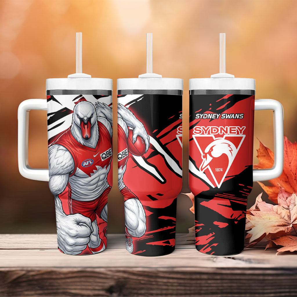 Sydney Swans Football Club Tumbler With Handle Swans Muscular Mascot Graphic - Abstract Paint Splatter Art