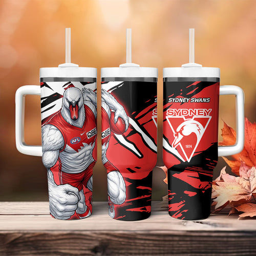 Sydney Swans Football Club Tumbler With Handle Swans Muscular Mascot Graphic - Abstract Paint Splatter Art