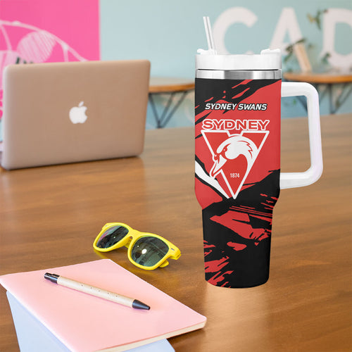 Sydney Swans Football Club Tumbler With Handle Swans Muscular Mascot Graphic - Abstract Paint Splatter Art