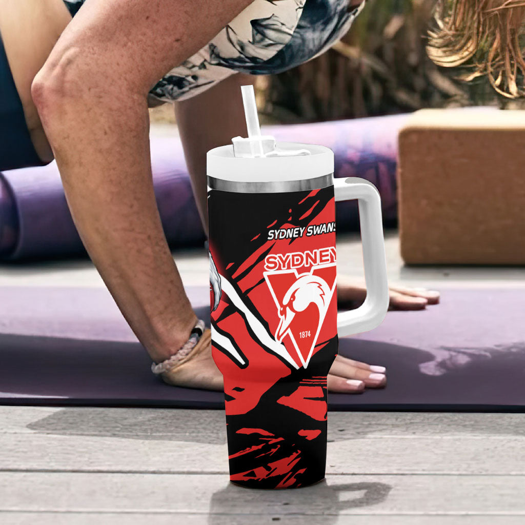 Sydney Swans Football Club Tumbler With Handle Swans Muscular Mascot Graphic - Abstract Paint Splatter Art