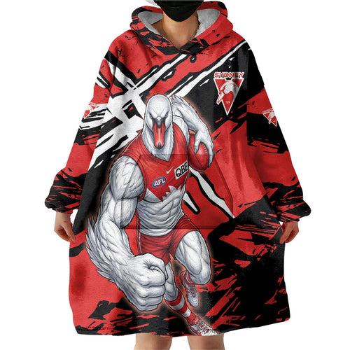 Sydney Swans Football Club Wearable Blanket Hoodie Swans Muscular Mascot Graphic - Abstract Paint Splatter Art