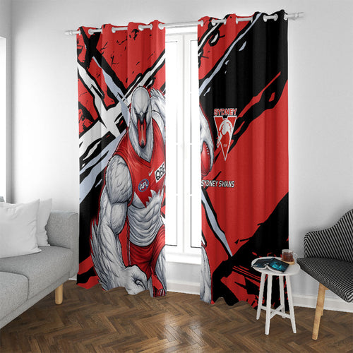 Sydney Swans Football Club Window Curtain Swans Muscular Mascot Graphic - Abstract Paint Splatter Art