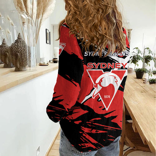 Sydney Swans Football Club Women Casual Shirt Swans Muscular Mascot Graphic - Abstract Paint Splatter Art