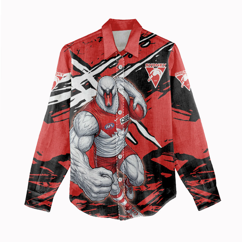 Sydney Swans Football Club Women Casual Shirt Swans Muscular Mascot Graphic - Abstract Paint Splatter Art