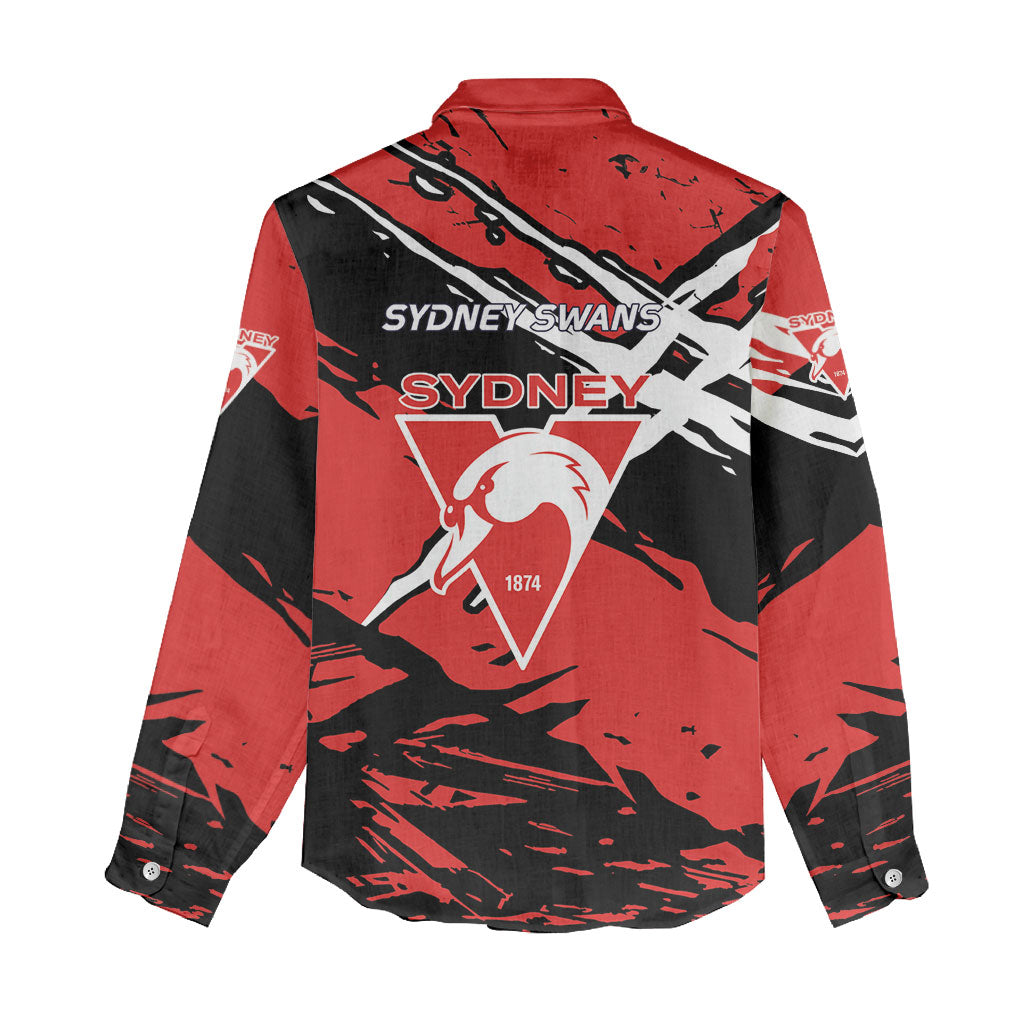 Sydney Swans Football Club Women Casual Shirt Swans Muscular Mascot Graphic - Abstract Paint Splatter Art