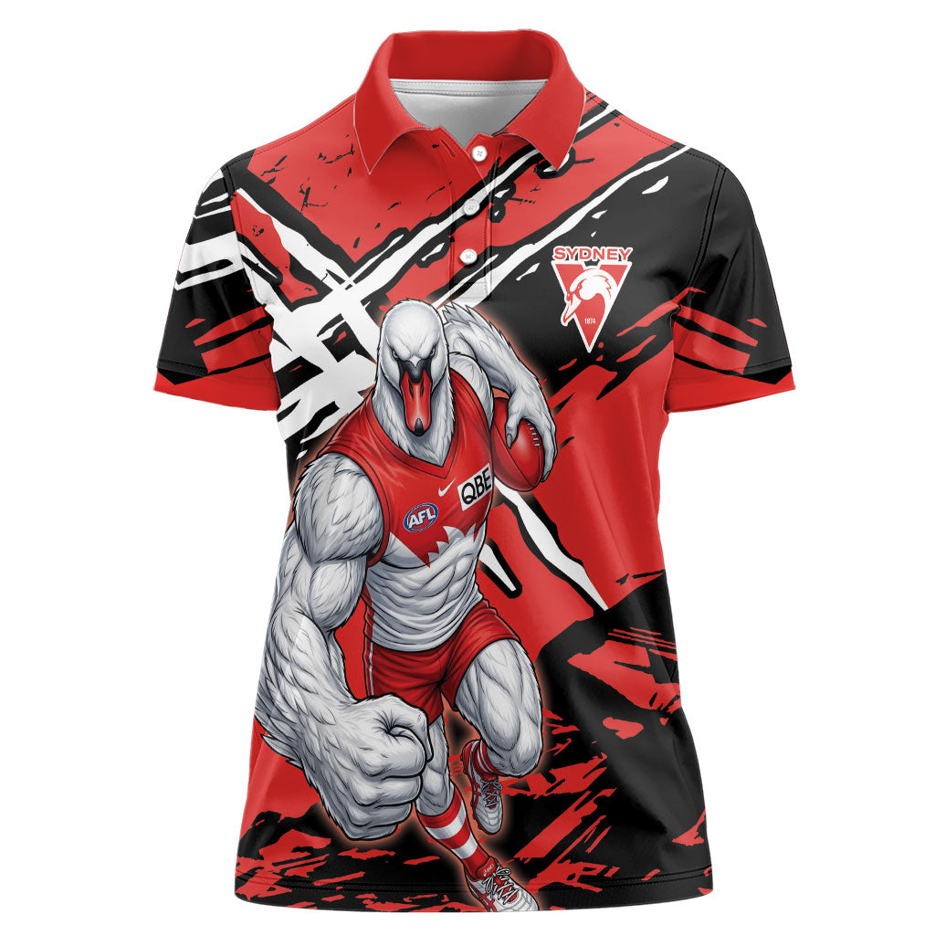 Sydney Swans Football Club Women Polo Shirt Swans Muscular Mascot Graphic - Abstract Paint Splatter Art