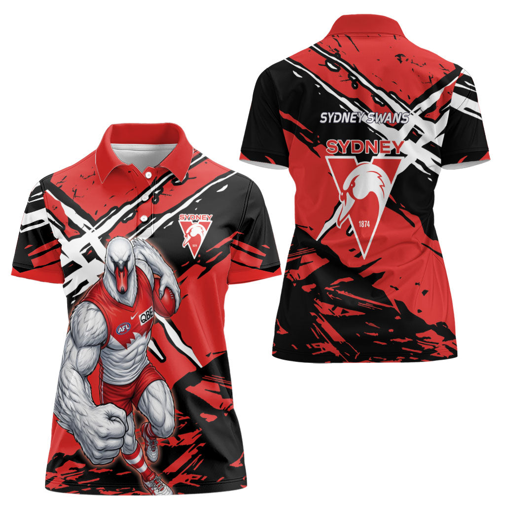 Sydney Swans Football Club Women Polo Shirt Swans Muscular Mascot Graphic - Abstract Paint Splatter Art