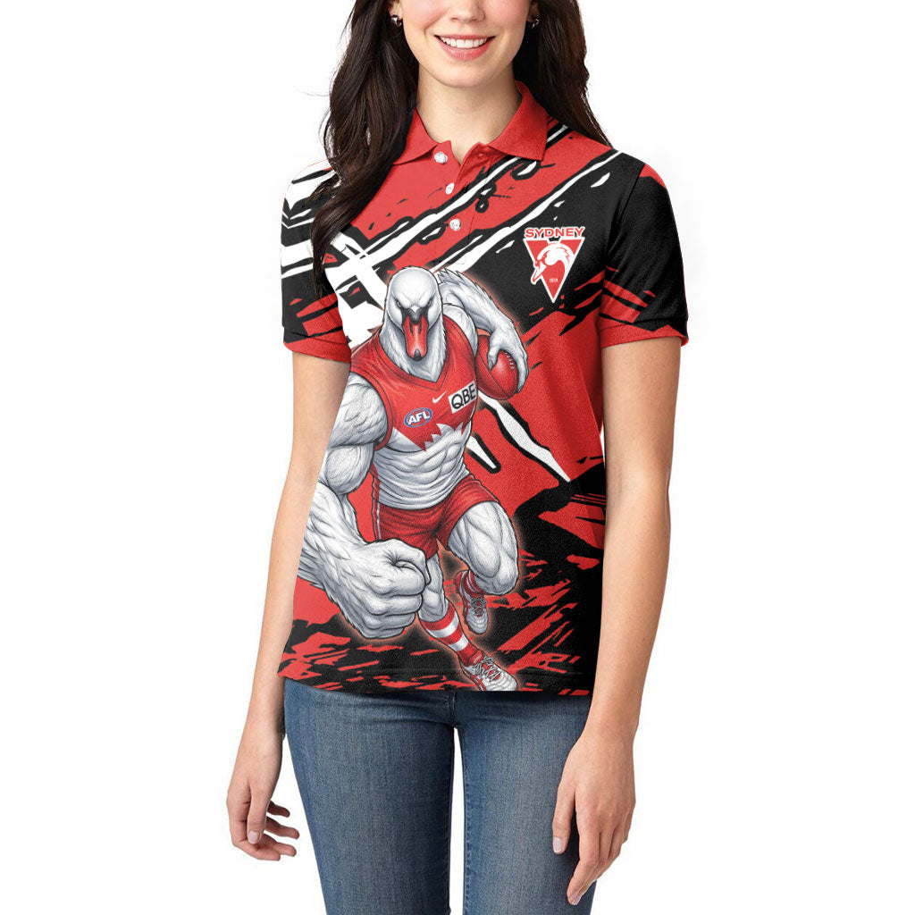 Sydney Swans Football Club Women Polo Shirt Swans Muscular Mascot Graphic - Abstract Paint Splatter Art