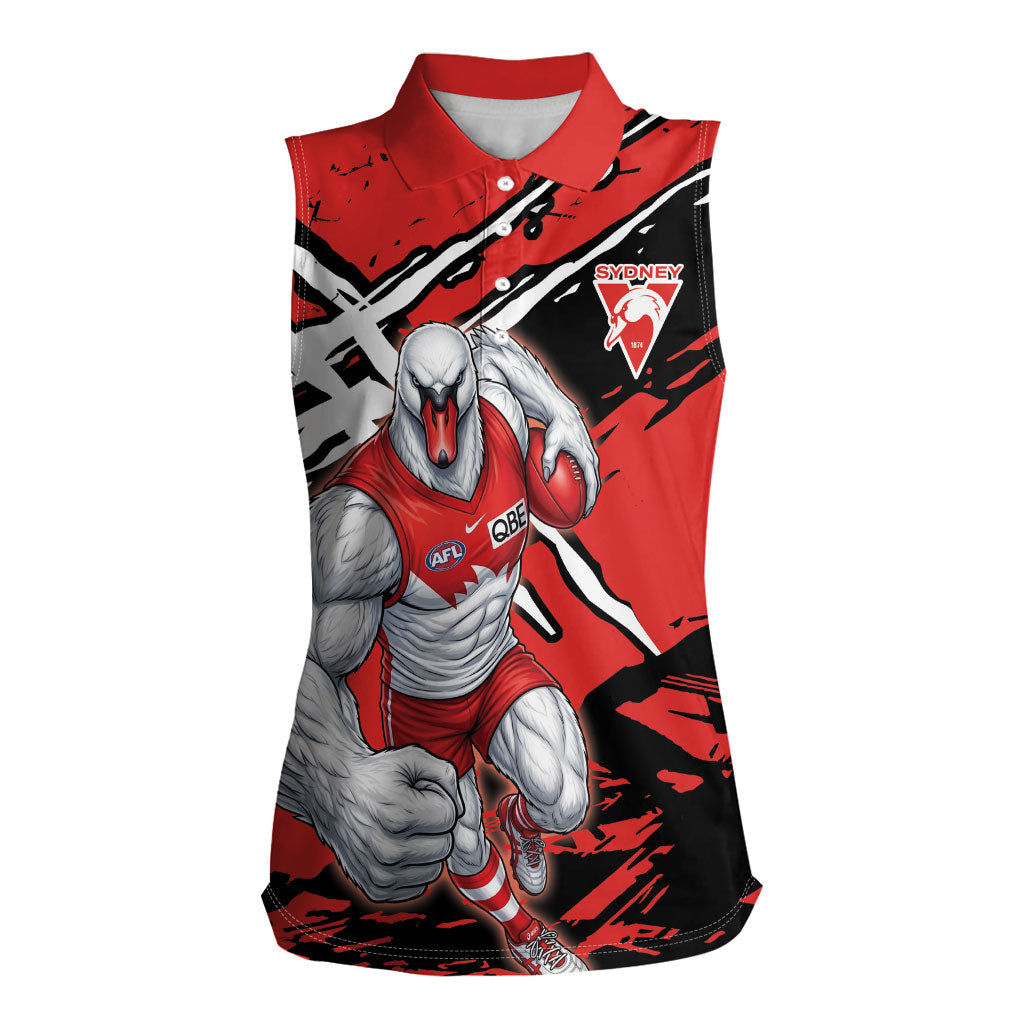 Sydney Swans Football Club Women Sleeveless Polo Shirt Swans Muscular Mascot Graphic - Abstract Paint Splatter Art