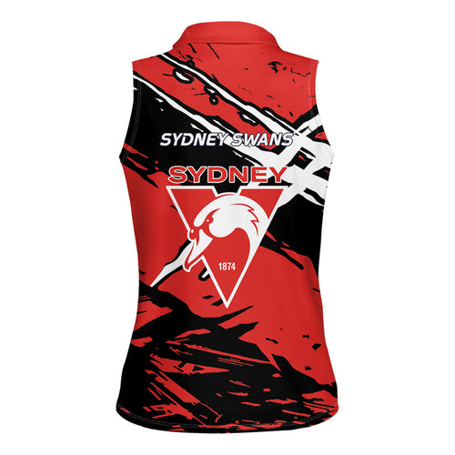 Sydney Swans Football Club Women Sleeveless Polo Shirt Swans Muscular Mascot Graphic - Abstract Paint Splatter Art