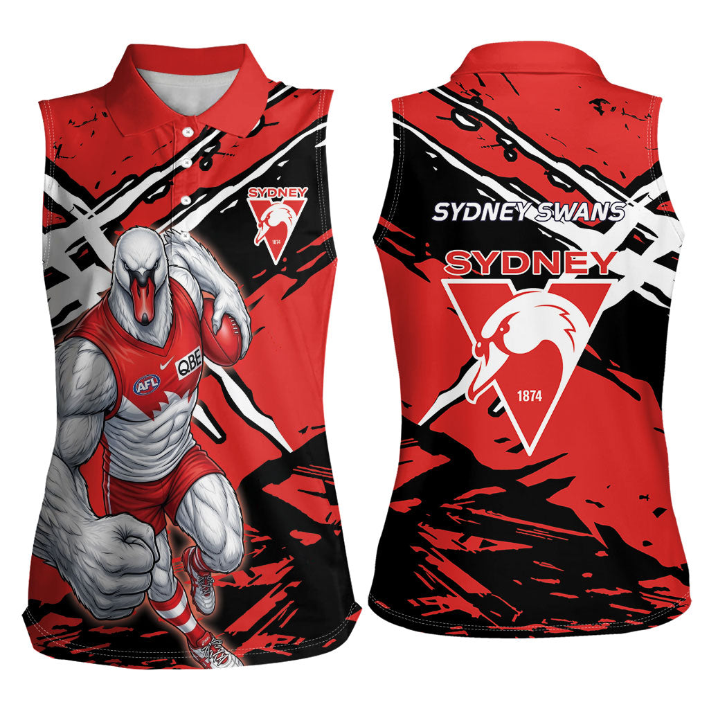 Sydney Swans Football Club Women Sleeveless Polo Shirt Swans Muscular Mascot Graphic - Abstract Paint Splatter Art