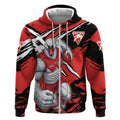 Sydney Swans Football Club Zip Hoodie Swans Muscular Mascot Graphic - Abstract Paint Splatter Art