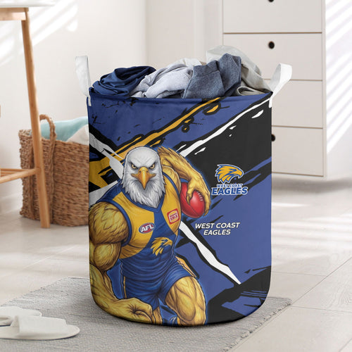 West Coast Eagles Laundry Basket Eagles Muscular Mascot Graphic - Abstract Paint Splatter Art