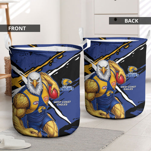 West Coast Eagles Laundry Basket Eagles Muscular Mascot Graphic - Abstract Paint Splatter Art