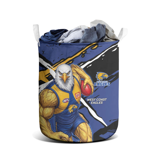 West Coast Eagles Laundry Basket Eagles Muscular Mascot Graphic - Abstract Paint Splatter Art