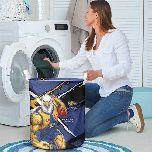 West Coast Eagles Laundry Basket Eagles Muscular Mascot Graphic - Abstract Paint Splatter Art