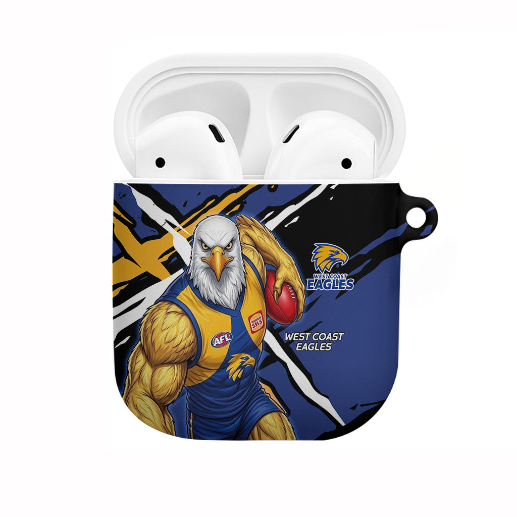 West Coast Eagles AirPods Case Eagles Muscular Mascot Graphic - Abstract Paint Splatter Art