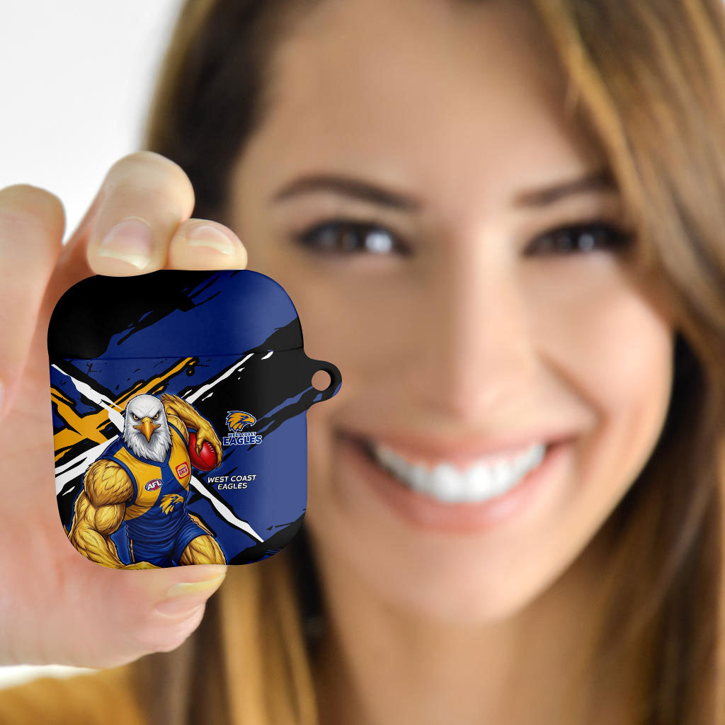 West Coast Eagles AirPods Case Eagles Muscular Mascot Graphic - Abstract Paint Splatter Art