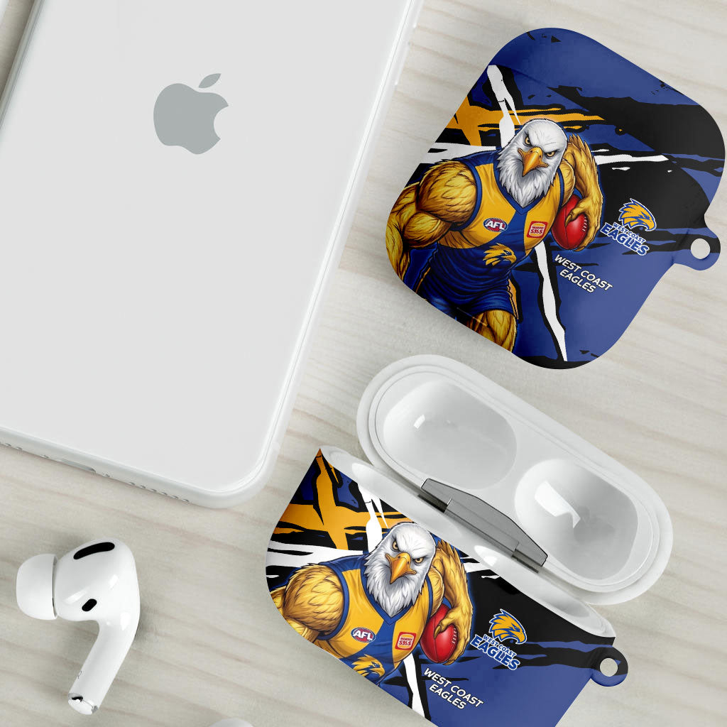 West Coast Eagles AirPods Case Eagles Muscular Mascot Graphic - Abstract Paint Splatter Art