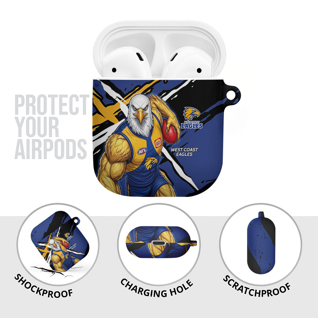 West Coast Eagles AirPods Case Eagles Muscular Mascot Graphic - Abstract Paint Splatter Art