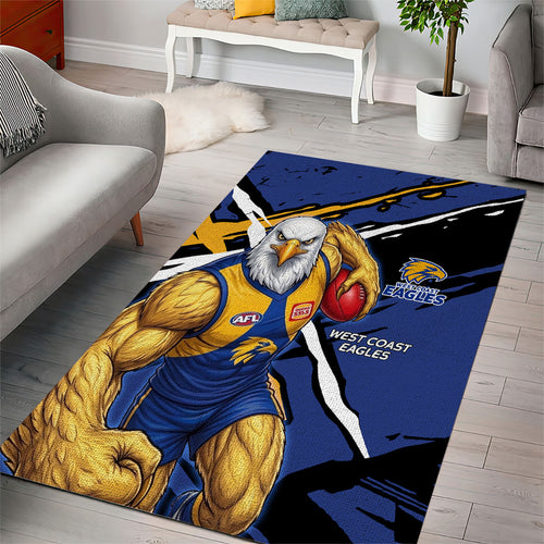 West Coast Eagles Area Rug Eagles Muscular Mascot Graphic - Abstract Paint Splatter Art