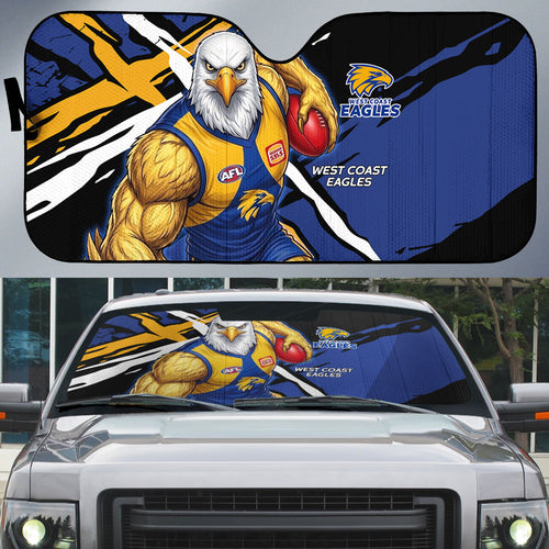 West Coast Eagles Auto Sun Shade Eagles Muscular Mascot Graphic - Abstract Paint Splatter Art