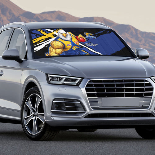 West Coast Eagles Auto Sun Shade Eagles Muscular Mascot Graphic - Abstract Paint Splatter Art